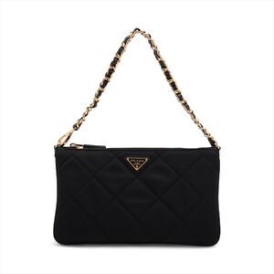 Prada Tessuto Impuntu Nylon Leather Chain Shoulder Bag Black